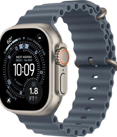 Apple Watch Ultra 3 49 мм, корпус из натурального титана, ремешок Ocean темно-синего цвета