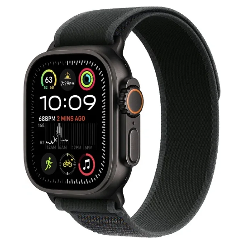 Apple Watch Ultra 2 2024 49 мм, корпус из черного титана, ремешок Trail черного цвета, размер S/M